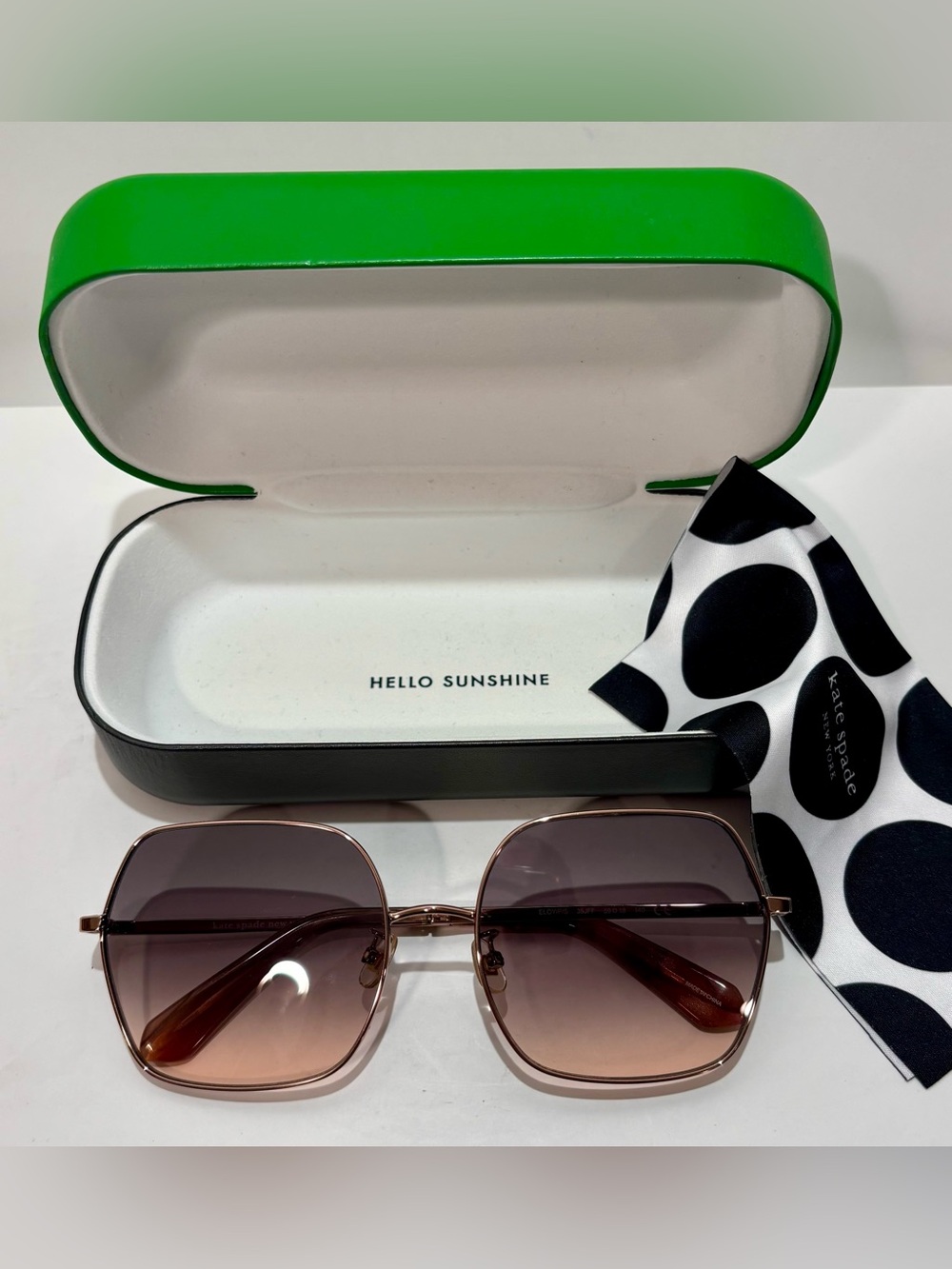 Kate Spade ♠️ New York HELLO SUNSHINE Geometric Gold & Brown Gradient Sunglasses - Picture 9 of 11